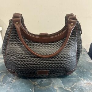 Missoni Black and Gray Zigzag Shoulder Bag with Brown Trim